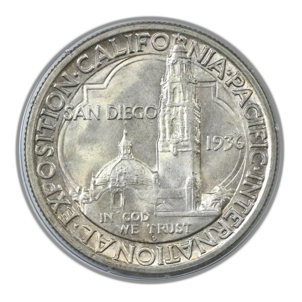 1936-D San Diego Classic Commemorative Half Dollar 50C PCGS Rattler MS63 - "109" Cert Number - Image 4