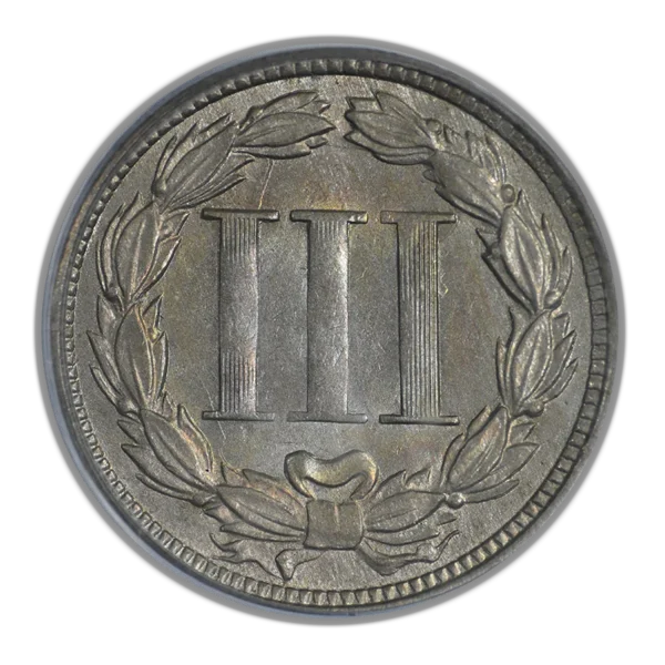 1869 Three Cent Nickel Piece 3CN PCGS AU58 CAC - Image 3