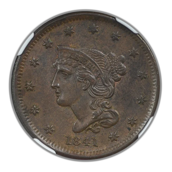 1841 Braided Hair Liberty Head Large Cent 1C NGC MS63+BN CAC N-6 - Image 3