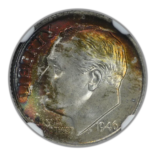 1946 Roosevelt Dime 10C NGC MS67 - TONED! - Image 3