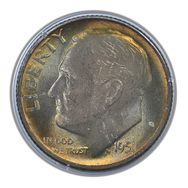 1951-S Roosevelt Dime 10C PCGS Rattler MS66 - TONED! - Image 3