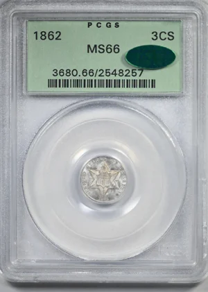 1862 Three Cent Silver Piece 3CS PCGS MS66 CAC OGH