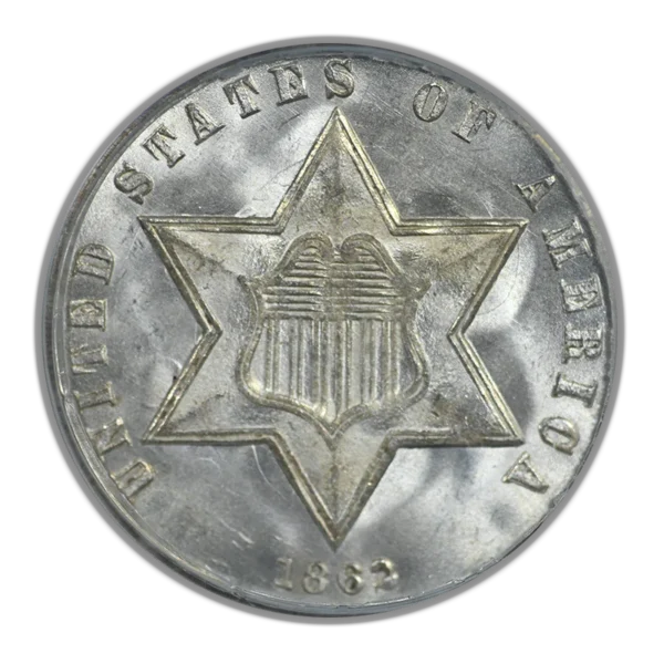 1862 Three Cent Silver Piece 3CS PCGS MS66 CAC OGH - Image 3