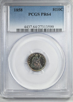 1858 Proof Liberty Seated Half Dime H10C PCGS PR64 &#8211; TONED!