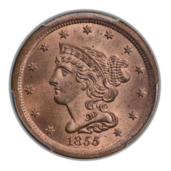 1855 Braided Hair Half Cent 1/2C PCGS MS65RD - Image 3