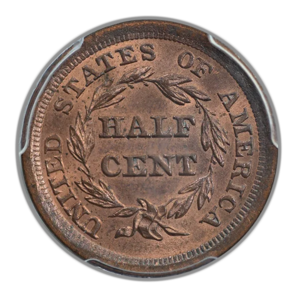 1855 Braided Hair Half Cent 1/2C PCGS MS65RD - Image 4