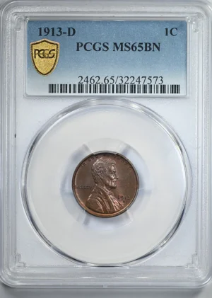 1913-D Lincoln Wheat Cent 1C PCGS MS65BN &#8211; NICE COLOR!