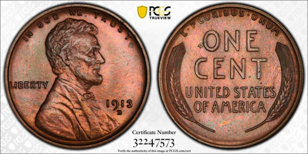 1913-D Lincoln Wheat Cent 1C PCGS MS65BN - NICE COLOR! - Image 3