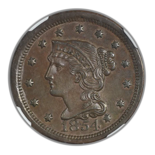 1854 Braided Hair Liberty Head Large Cent 1C NGC MS62BN N-3 - Image 3