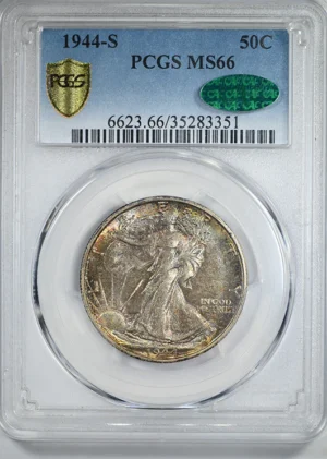 1944-S Walking Liberty Half Dollar 50C PCGS MS66 CAC &#8211; TONED!