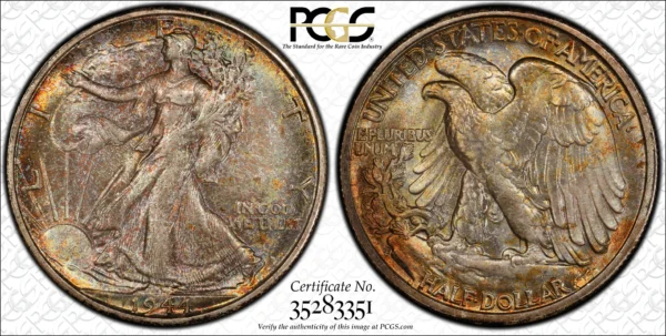 1944-S Walking Liberty Half Dollar 50C PCGS MS66 CAC - TONED! - Image 3