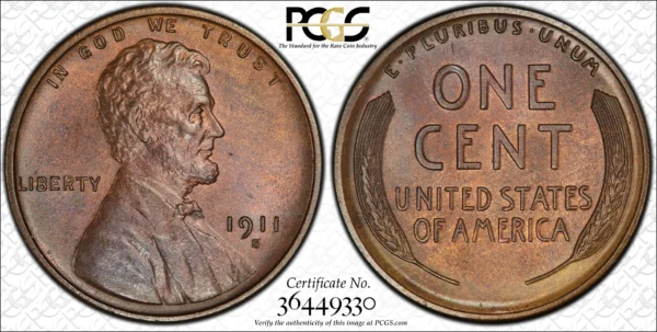 1911-S Lincoln Wheat Cent 1C PCGS MS65BN CAC - Image 3