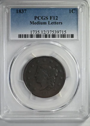 1837 Coronet Head Large Cent 1C PCGS F12 &#8211; Medium Letters