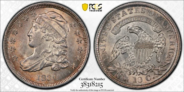 1836 Capped Bust Dime 10C PCGS MS62 - Image 3