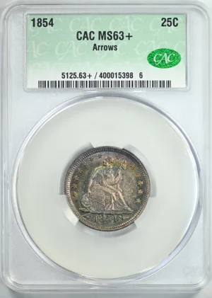 1854 Liberty Seated Quarter 25C CAC MS63+ Arrows &#8211; TONED!