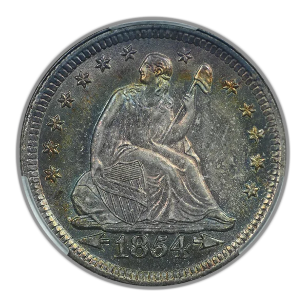 1854 Liberty Seated Quarter 25C CAC MS63+ Arrows - TONED! - Image 3