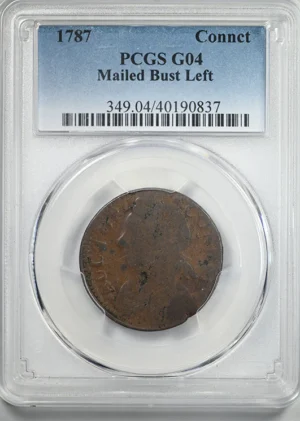 1787 Connecticut Mailed Bust Facing Left Copper Colonial Cent PCGS G04