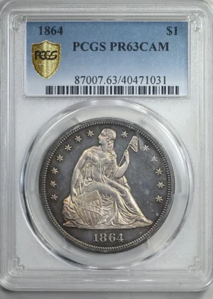 1864 Proof Liberty Seated Dollar $1 PCGS PR63CAM