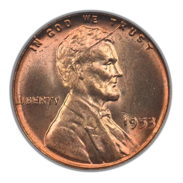 1953 Lincoln Wheat Cent 1C ANACS Soapbox MS64RD - Obverse Die Break - Image 3
