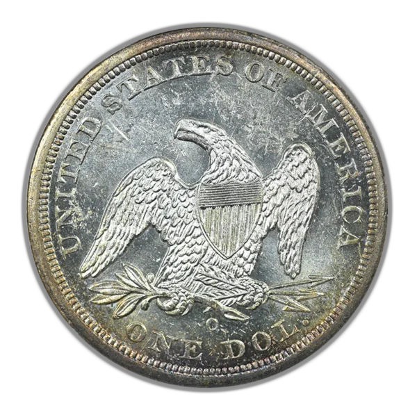 1860-O Liberty Seated Dollar $1 ANACS Soapbox MS61PL - Prooflike - Image 4