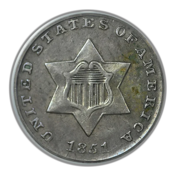 1851 Three Cent Silver Piece 3CS PCGS XF40 OGH - Image 3