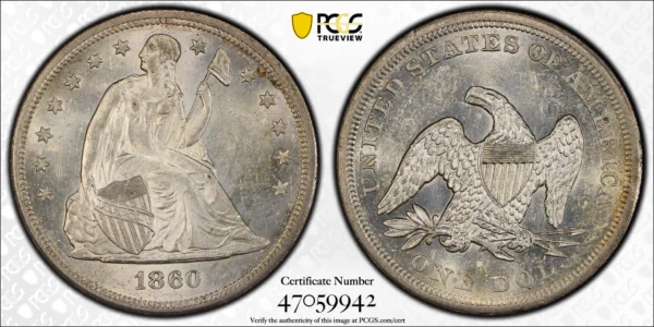 1860-O Liberty Seated Dollar $1 PCGS MS61 - Image 3