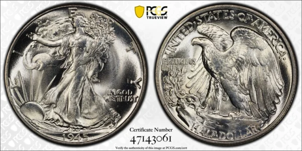 1945 Walking Liberty Half Dollar 50C PCGS MS65+ - Image 3