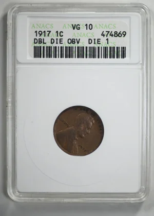 1917 Doubled Die Obverse Lincoln Wheat Cent 1C ANACS Soapbox VG10