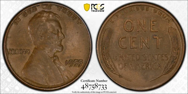 1955 Doubled Die Obverse Lincoln Wheat Cent 1C PCGS AU55 - Image 3