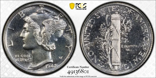 1942 Proof Mercury Dime 10C PCGS PR67+ CAC - Image 3