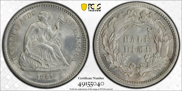 1861 Liberty Seated Half Dime H10C PCGS MS66 - Image 3