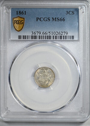 1861 Three Cent Silver Piece 3CS PCGS MS66
