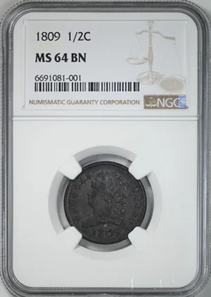 1809 Classic Head Half Cent 1/2C NGC MS64BN