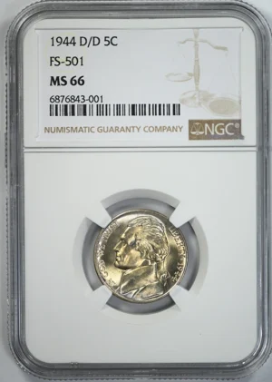 1944-D/D Jefferson Nickel 5C NGC MS66 RPM FS-501 &#8211; Repunched Mintmark