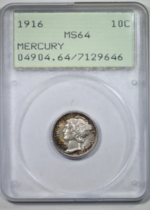 1916 Mercury Dime 10C PCGS Rattler MS64