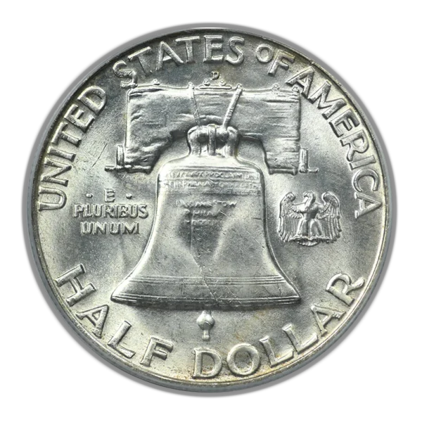1957-D Franklin Half Dollar 50C PCGS MS64FBL OGH - Full Bell Lines - TONED! - Image 4