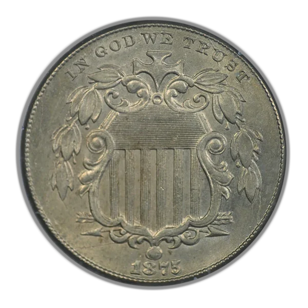 1875 Shield Jefferson Nickel 5C PCGS Rattler MS62 CAC - Image 3