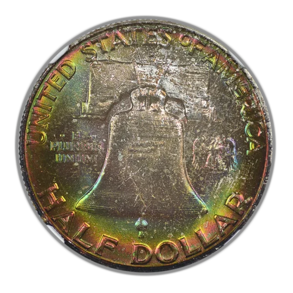 1958-D Franklin Half Dollar 50C NGC MS66FBL CAC - Full Bell Lines - RAINBOW TONED! - Image 3