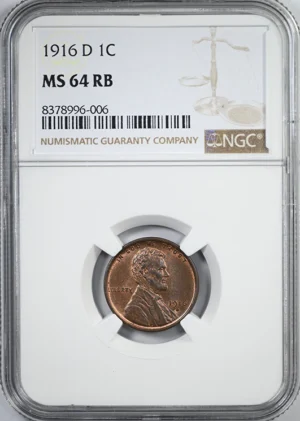 1916-D Lincoln Wheat Cent 1C NGC MS64RB