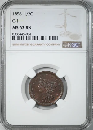 1856 Braided Hair Half Cent 1/2C NGC MS62BN C-1