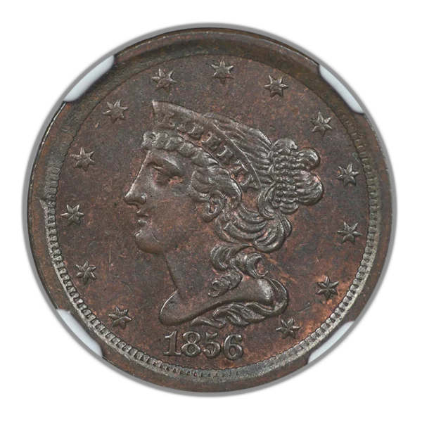 1856 Braided Hair Half Cent 1/2C NGC MS62BN C-1 - Image 3