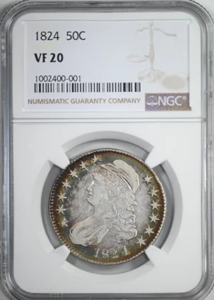 1824 Capped Bust Half Dollar 50C NGC VF20 &#8211; TONED!