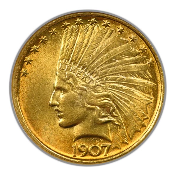 1907 Indian Head Gold Eagle $10 NGC Fatty MS62 - No Motto - Image 5