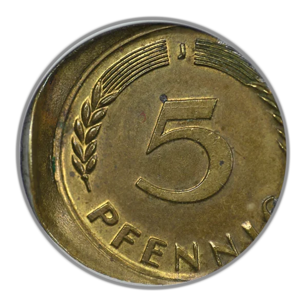 1949-J Germany 5PF Pfennig ANACS Soapbox MS62 - Off-Center Misaligned Dies - Image 4