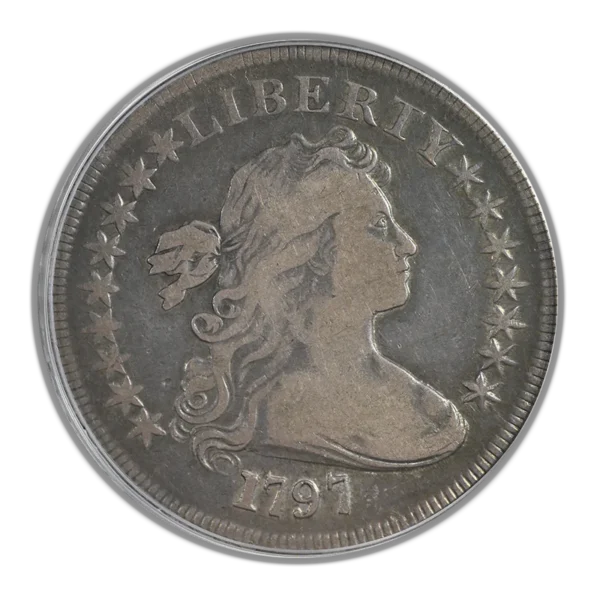 1797 Draped Bust Dollar $1 PCGS F15 CAC - 9X7 Stars, Large Letters - Image 3