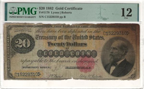 $20 1882 Gold Certificate Note PMG F12 Fr#1178