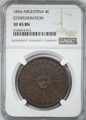 1854 Argentina 4C Centavos Sun Face NGC XF45BN - Confederation