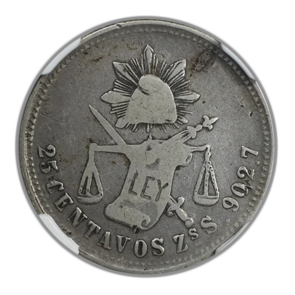1886 ZS S Mexico 25C Centavos NGC VF25 - Image 3