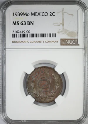 1939 Mo Mexico 2C Centavos NGC MS63BN