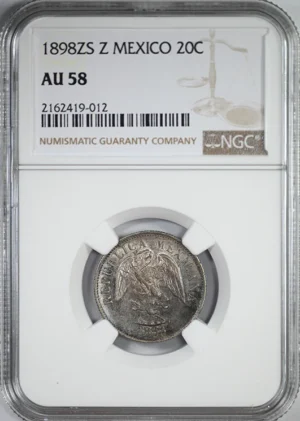 1898 ZS Z Mexico 20C Centavos NGC AU58